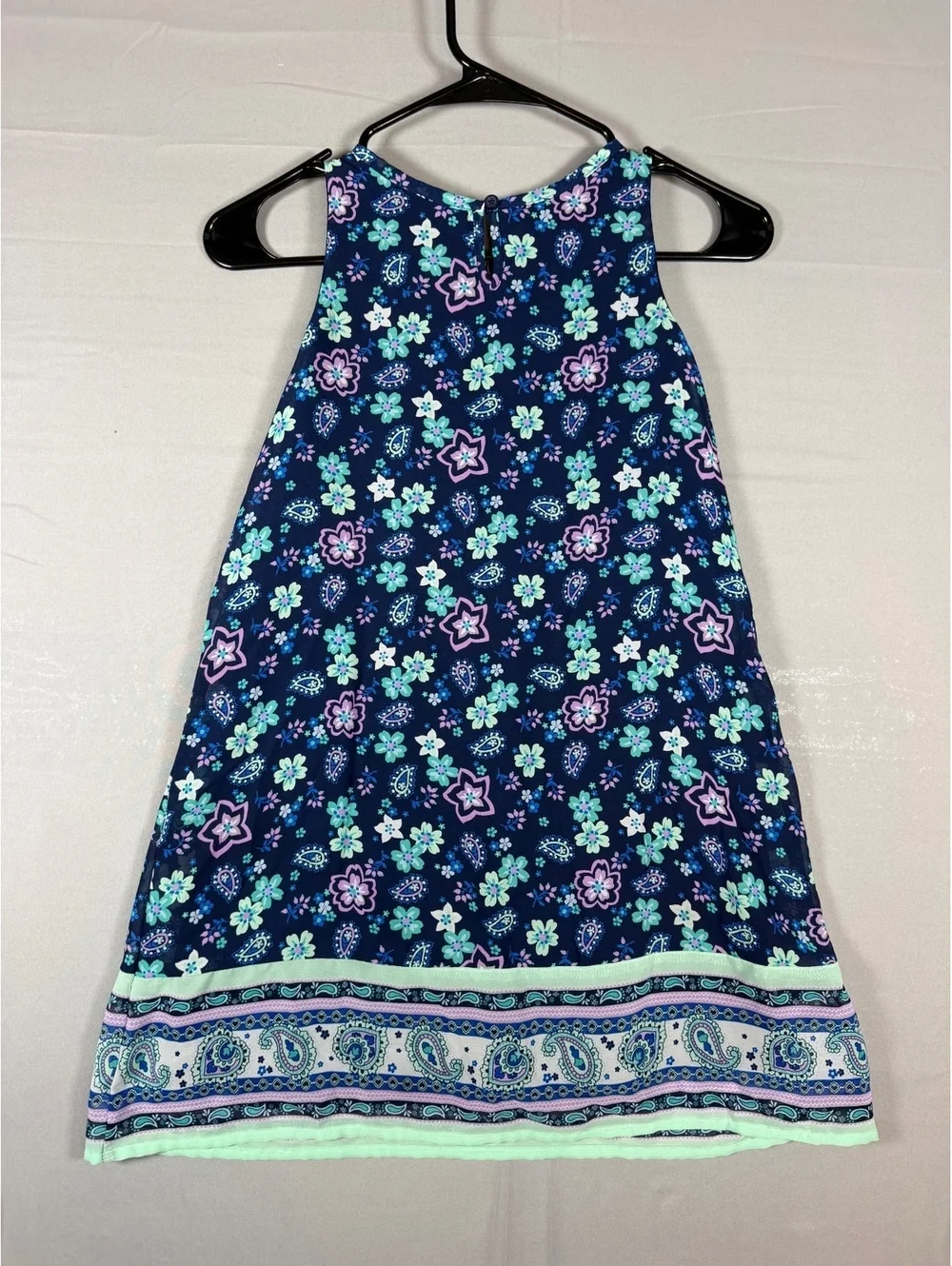 Wonder Nation Girls' Navy Blue Floral and Paisley Print Sleeveless Dress, Size M